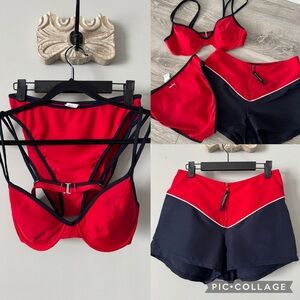 Vintage 90s Y2K Nautica Red Navy Bikini, Shorts 3 piece set Medium